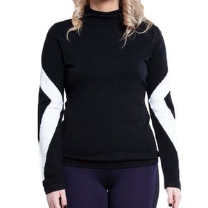 PATRIZIA LUCA BLACK KNIT TURTLENECK WITH WHITE DETAIL ON SLEEVE SIZE LARGE